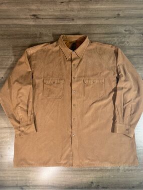Vintage Bruno B Mens Suede Microfiber Long Sleeve Button Down Collared Shirt 4XL